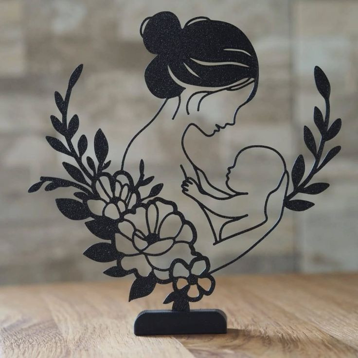 تابلو فلزی و تندیس رومیزی طرح مادر و کودک
